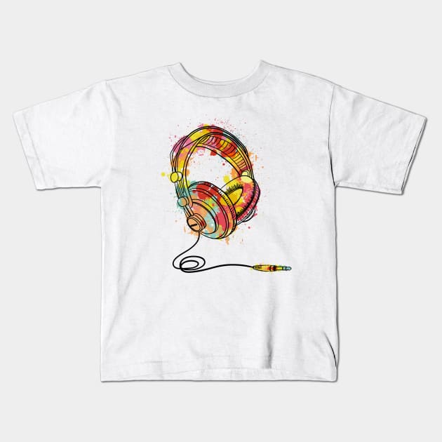 Colour Splash Headphones Kids T-Shirt by Digster